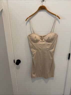 Oh Polly Champagne Satin Slip Dress with Spaghetti Straps size 10